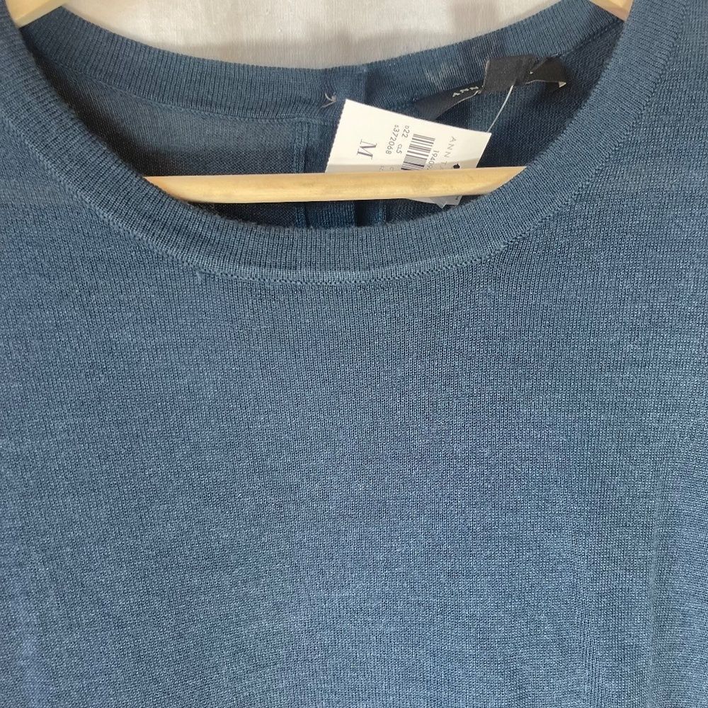 Ann Taylor Deep Blue Merino Wool Blend Back Button Long Sleeve Top Sz M - Picture 4 of 9